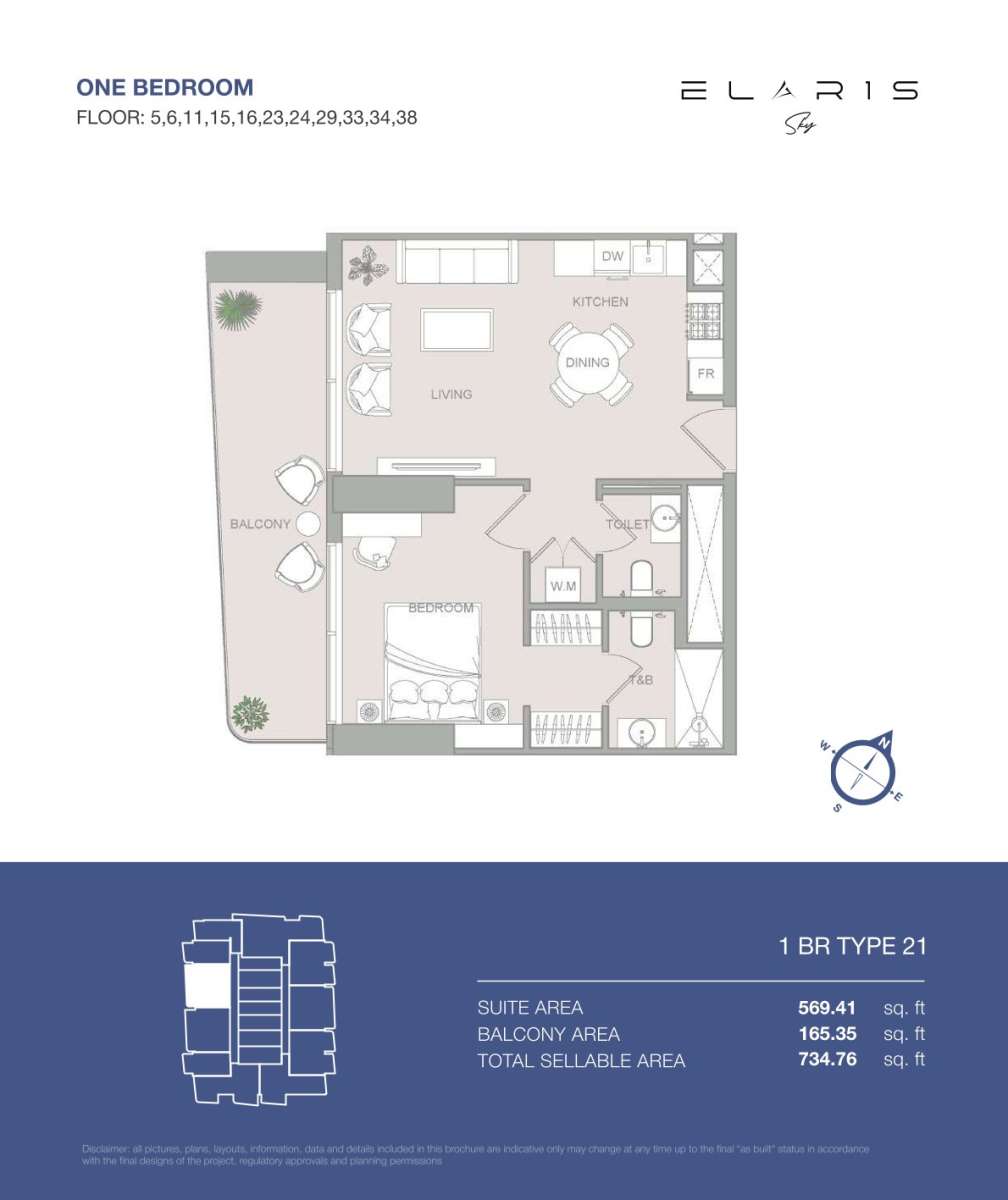 1BR-Type 21 | Elaris Sky offers 1-bedroom apartments in JVT District 3, Jumeirah Village Triangle, Dubai.